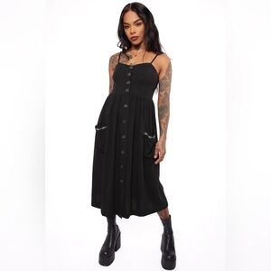 Mary Wyatt Ebony Black Button-Down Midi Dress